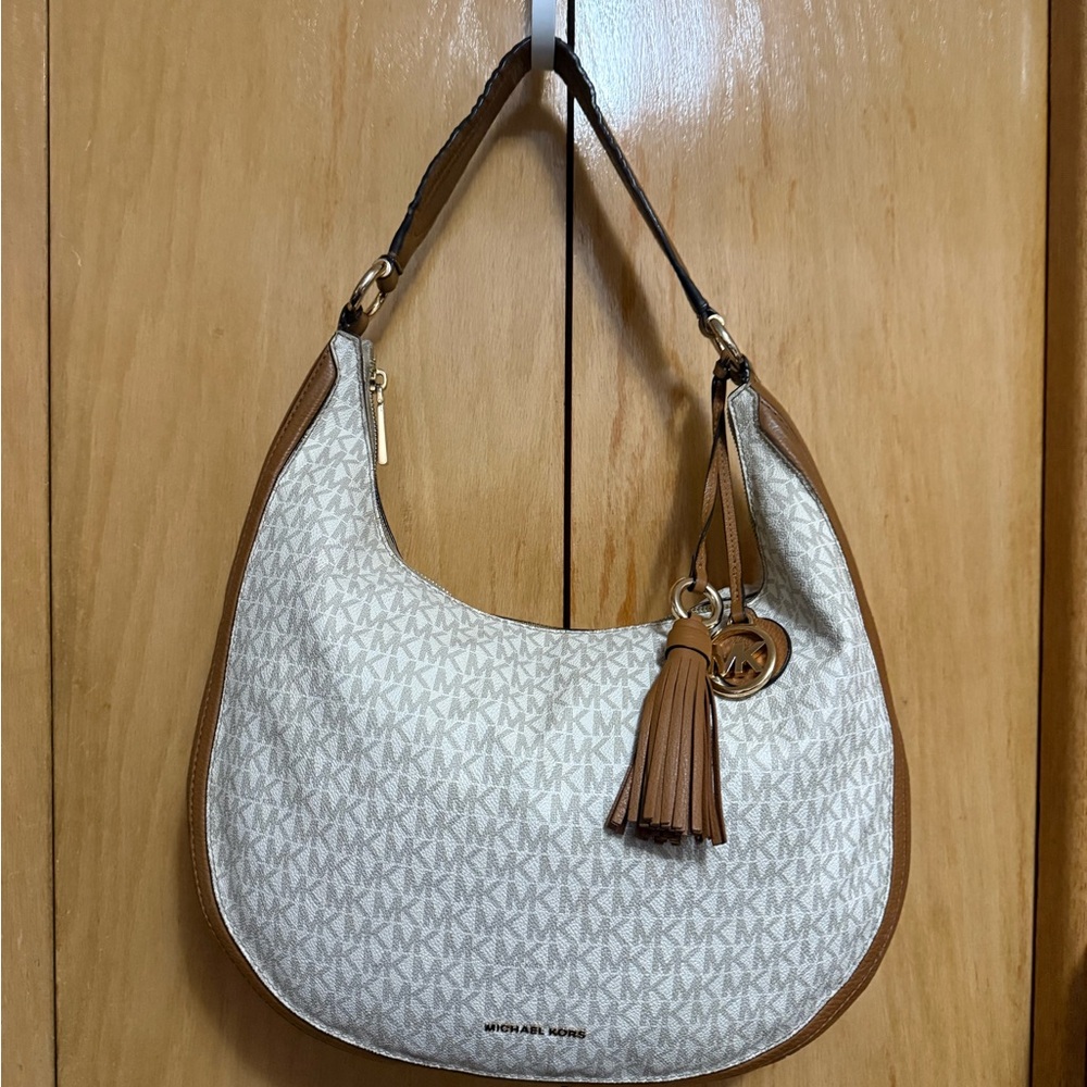 Michael Kors Cream and Brown Hobo Bag
